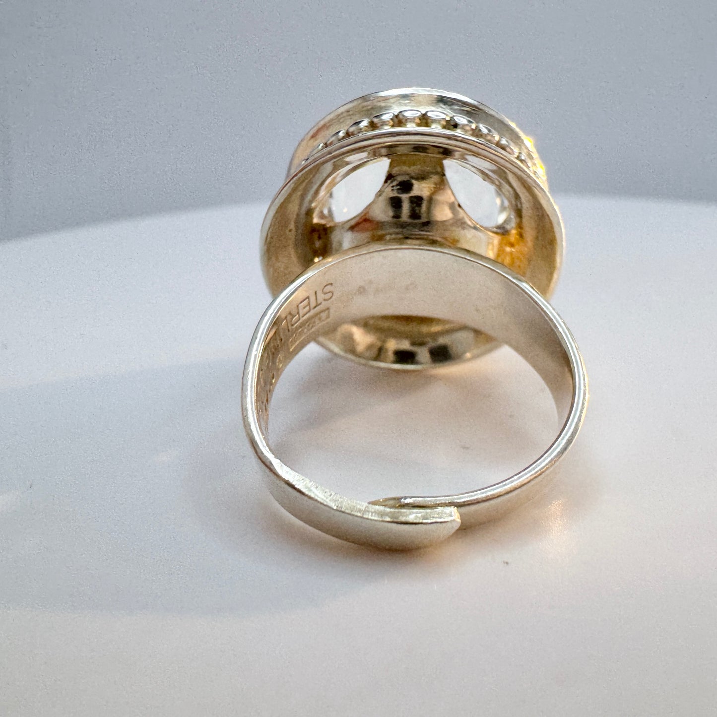 Alton, Sweden 1974. Bold Vintage Sterling Silver Rock Crystal Ring.