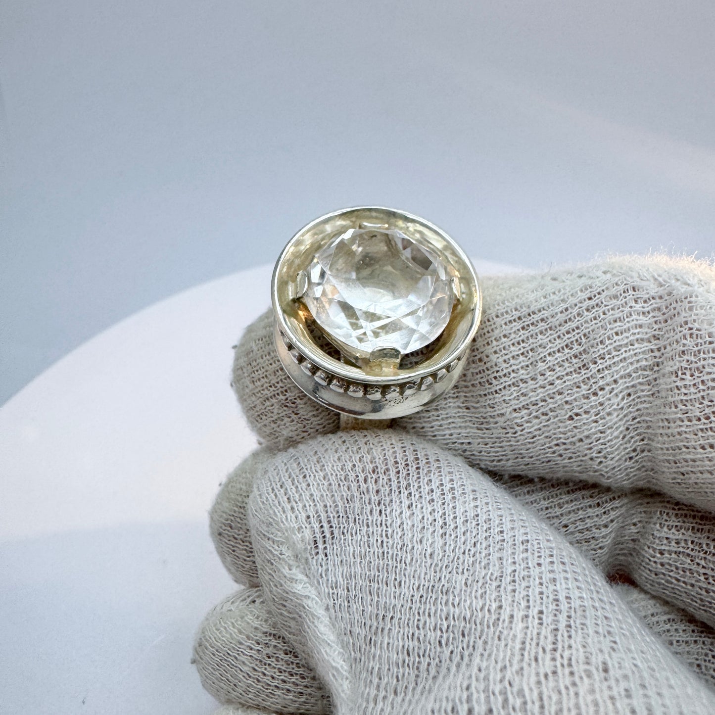 Alton, Sweden 1974. Bold Vintage Sterling Silver Rock Crystal Ring.