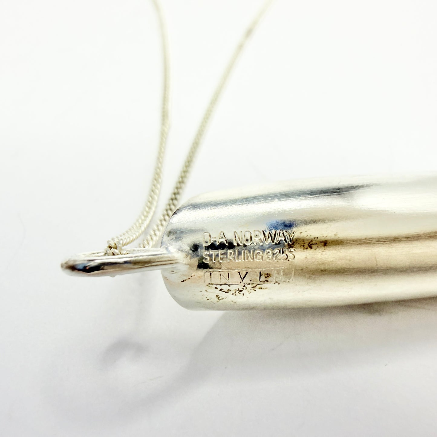 Ingjerd Hanevold for David-Andersen, Norway. Vintage Sterling Silver Pendant + Chain.