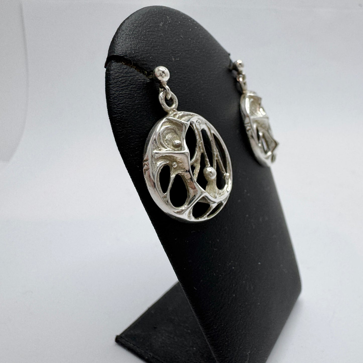 Sten & Laine, Finland mid 1970s. Vintage Sterling Silver Spider Web Earrings.