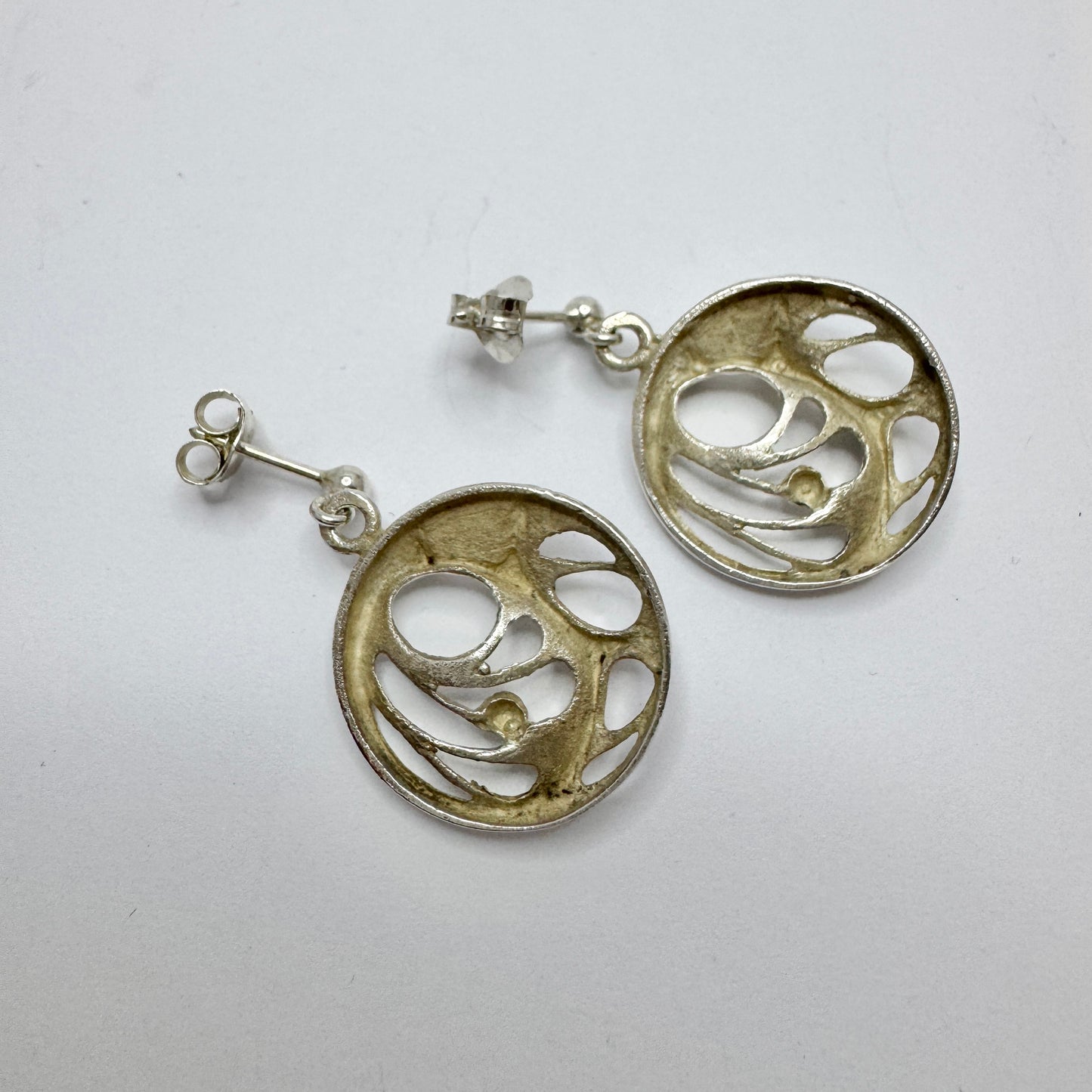 Sten & Laine, Finland mid 1970s. Vintage Sterling Silver Spider Web Earrings.