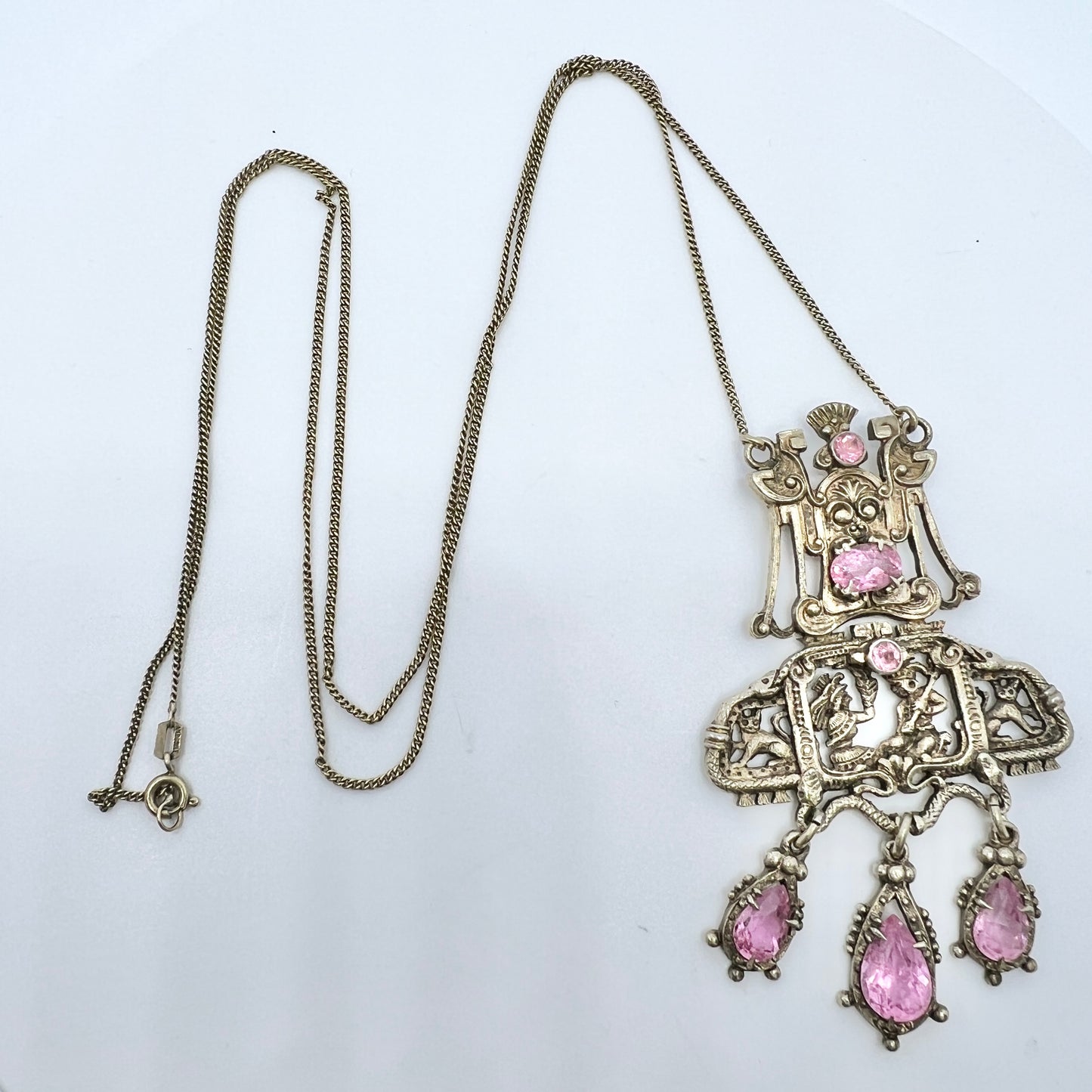 Walton & Co, USA c 1920. Antique Arts & Crafts Renaissance Revival Sterling Silver Pendant Necklace.