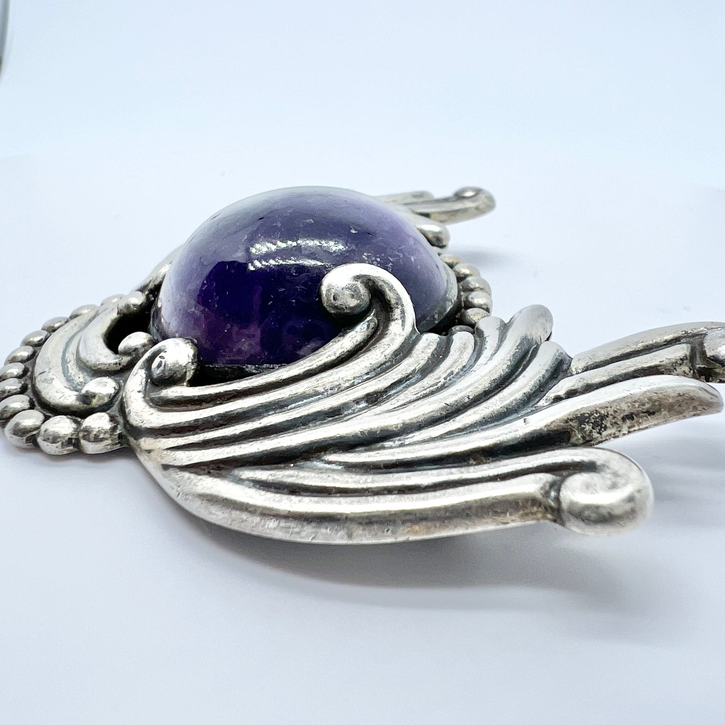 Los Castillo, Taxco Mexico. Large Vintage c 1940 Sterling Silver Amethyst Brooch.