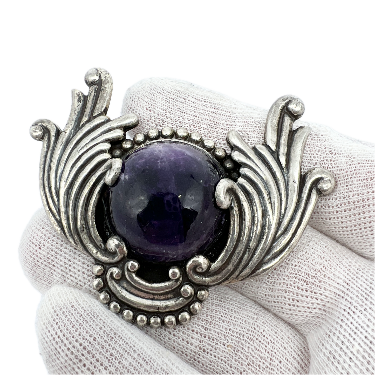 Los Castillo, Taxco Mexico. Large Vintage c 1940 Sterling Silver Amethyst Brooch.