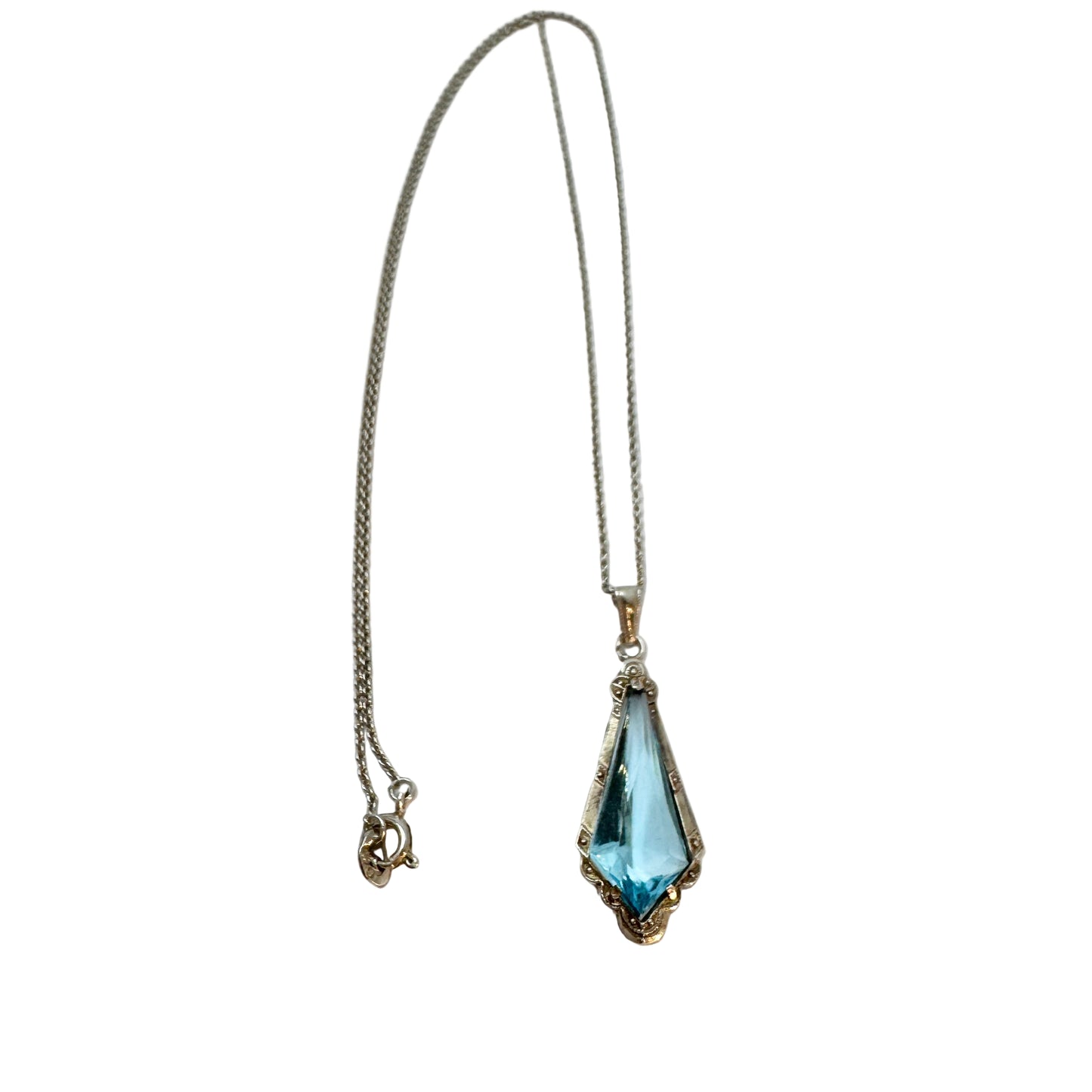 Sweden ca 1930. Vintage Art Deco Solid Silver Blue Paste Pendant Necklace.