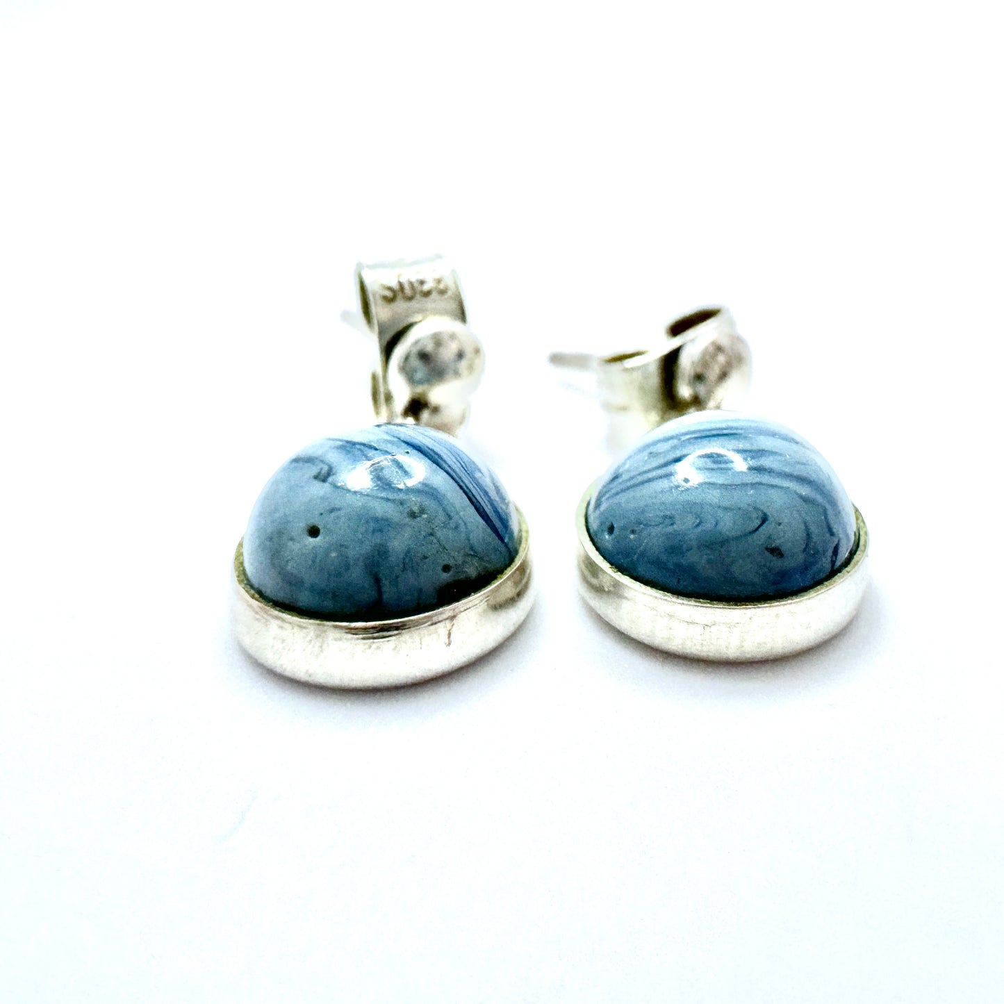 Victor Janson, Sweden c 1960s. Vintage Solid Silver Bergslagen-stone Earrings.