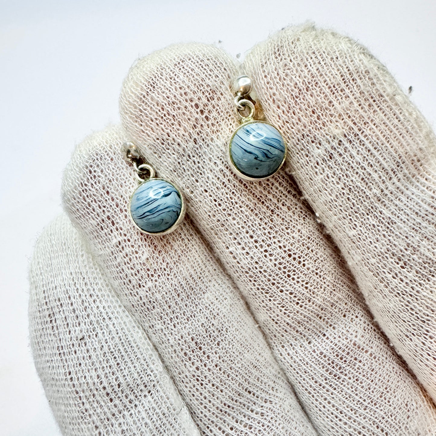 Victor Janson, Sweden c 1960s. Vintage Solid Silver Bergslagen-stone Earrings.