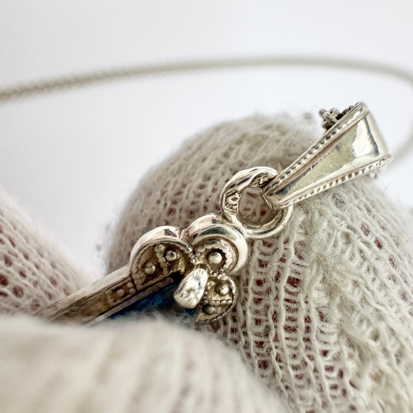 Sweden ca 1930. Vintage Art Deco Solid Silver Blue Paste Pendant Necklace.