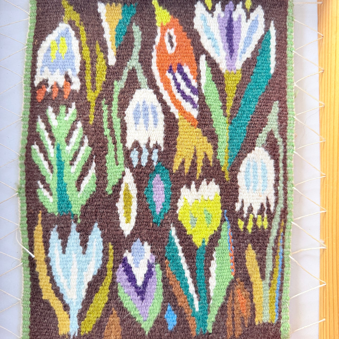 Sweden. Vintage Flemish Handwoven Wallhanging. Flowers.