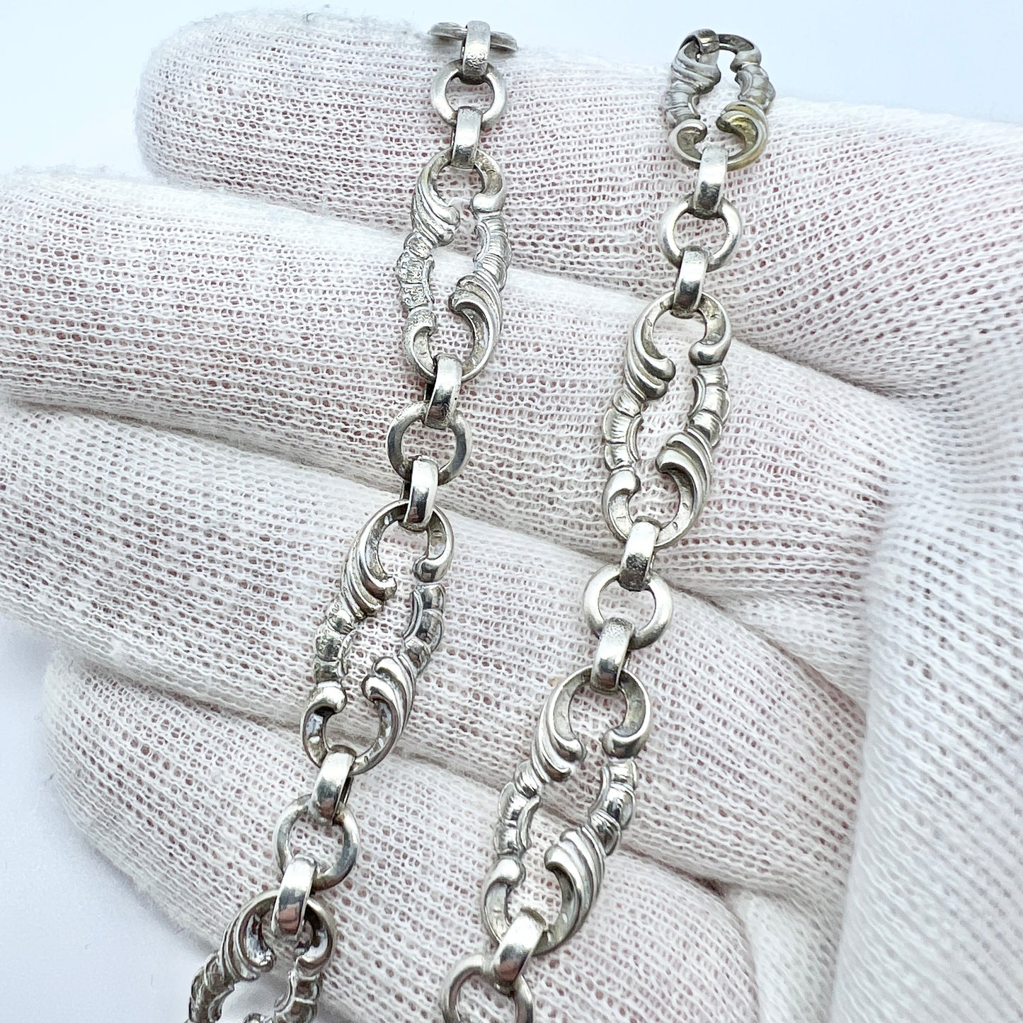 Antique Victorian Sautoir Necklace. Silver-plated. Probably France.