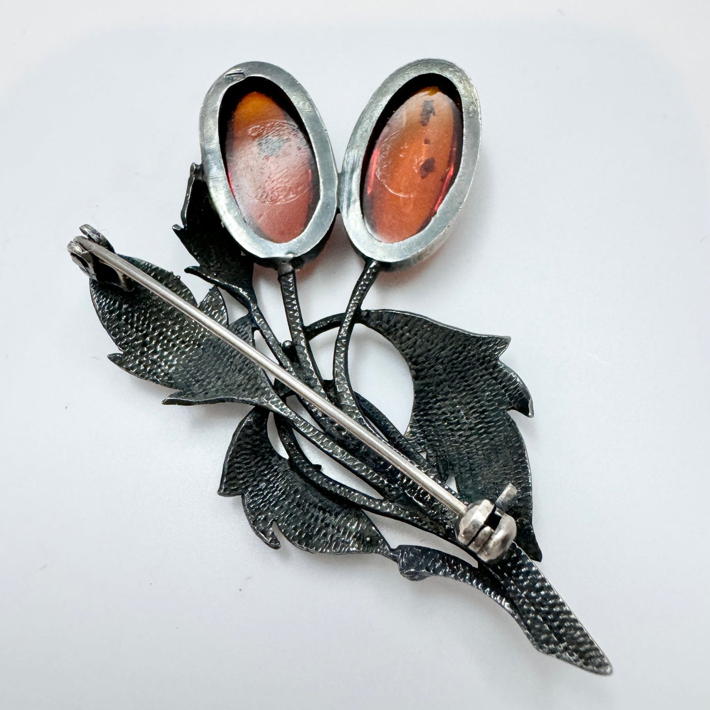 Vintage Sterling Silver Amber Brooch.