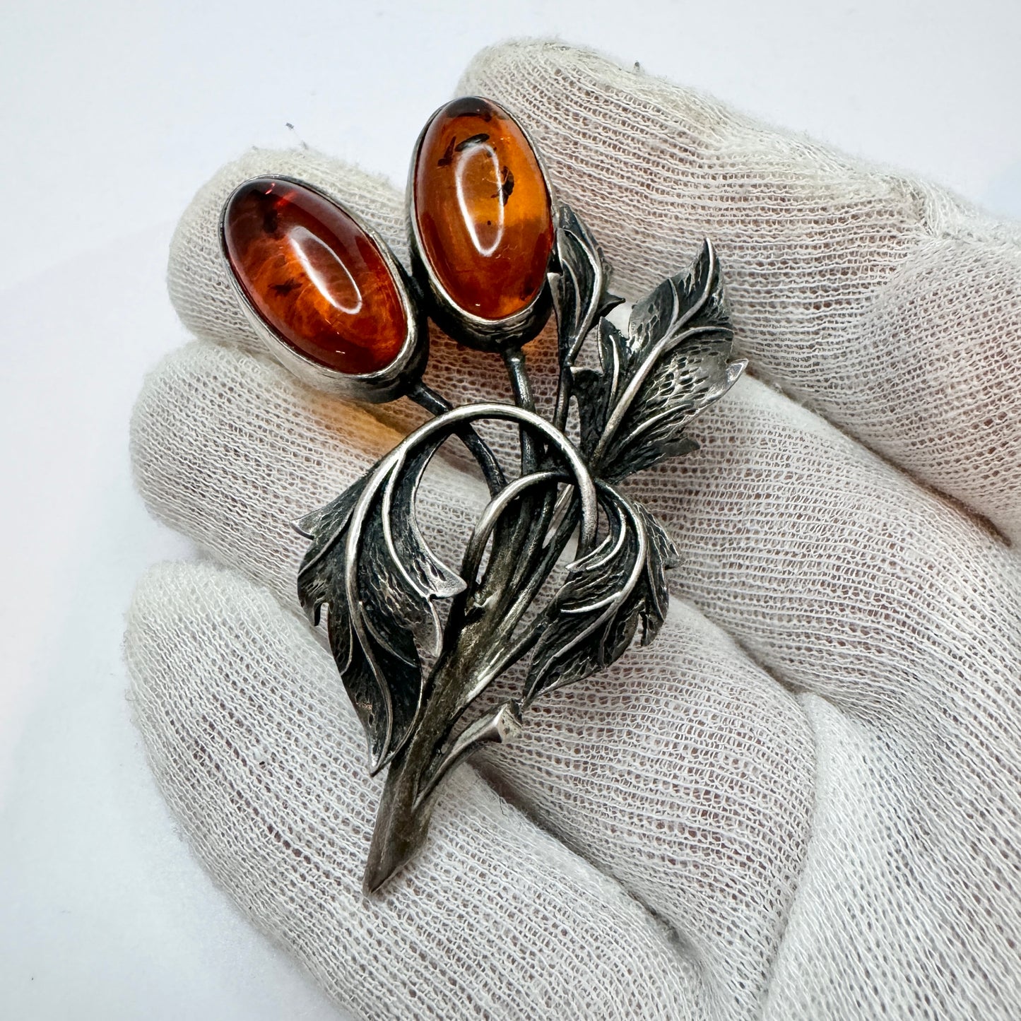 Vintage Sterling Silver Amber Brooch.