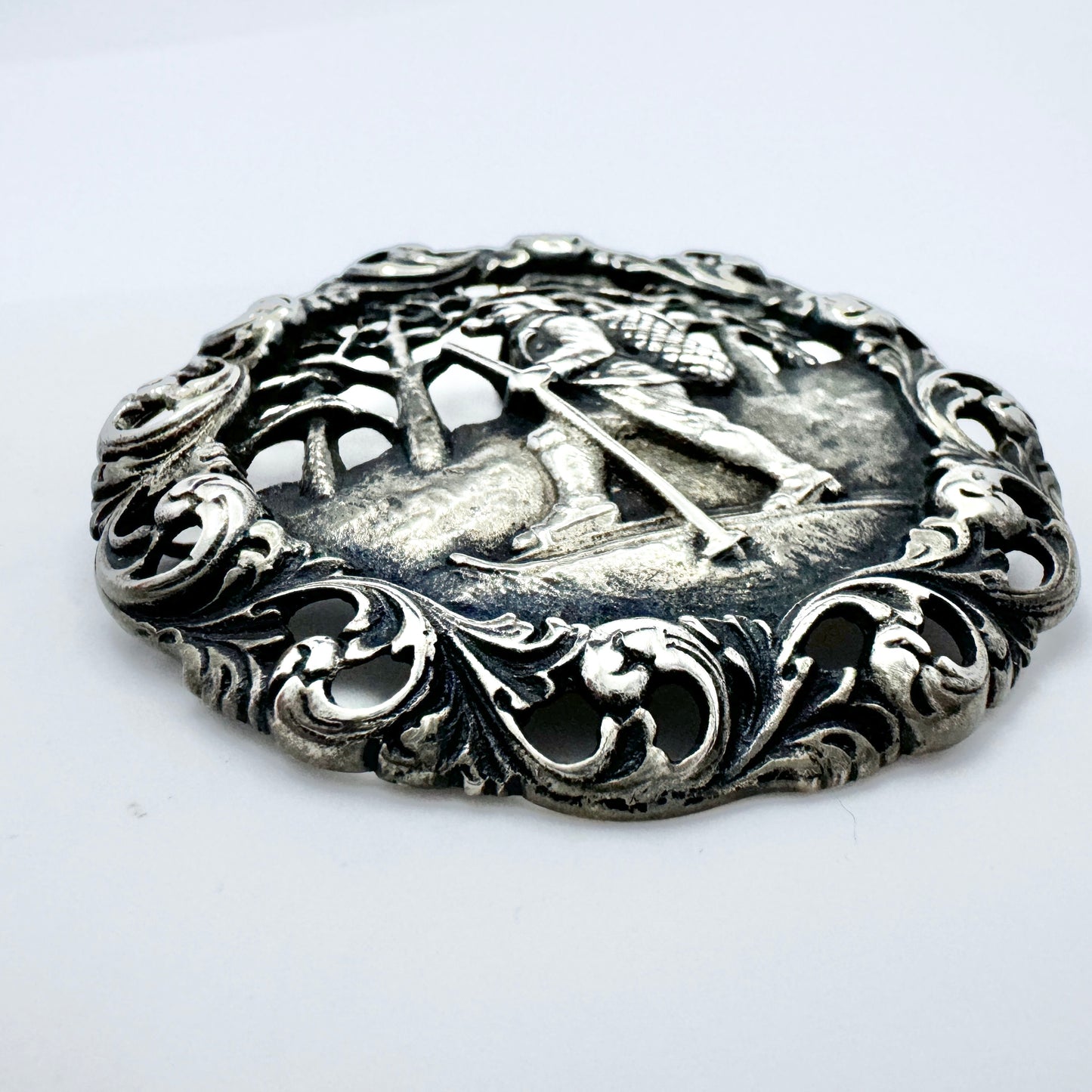 Norway. Large and Chunky Antique Solid Silver Brooch Pendant.