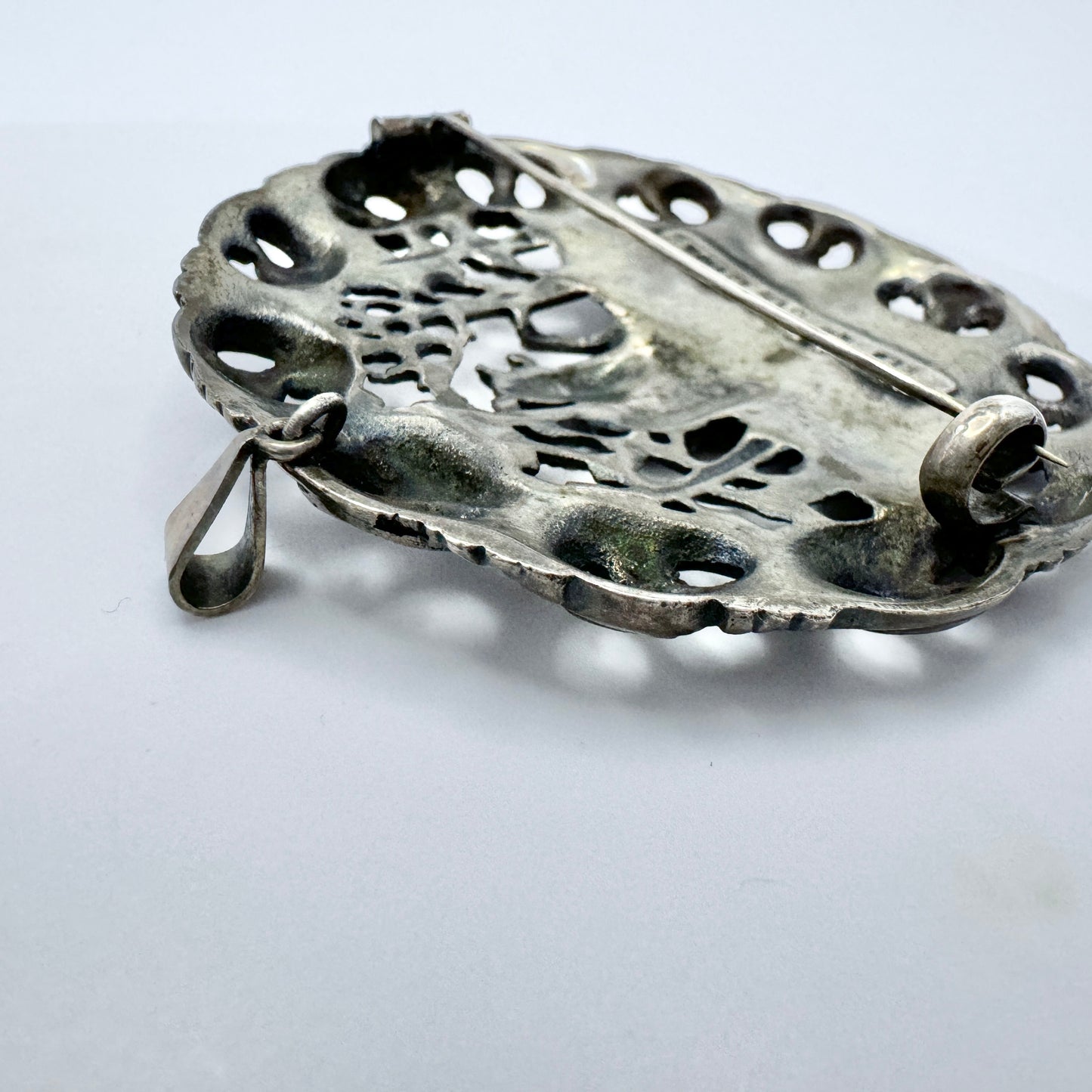 Norway. Large and Chunky Antique Solid Silver Brooch Pendant.