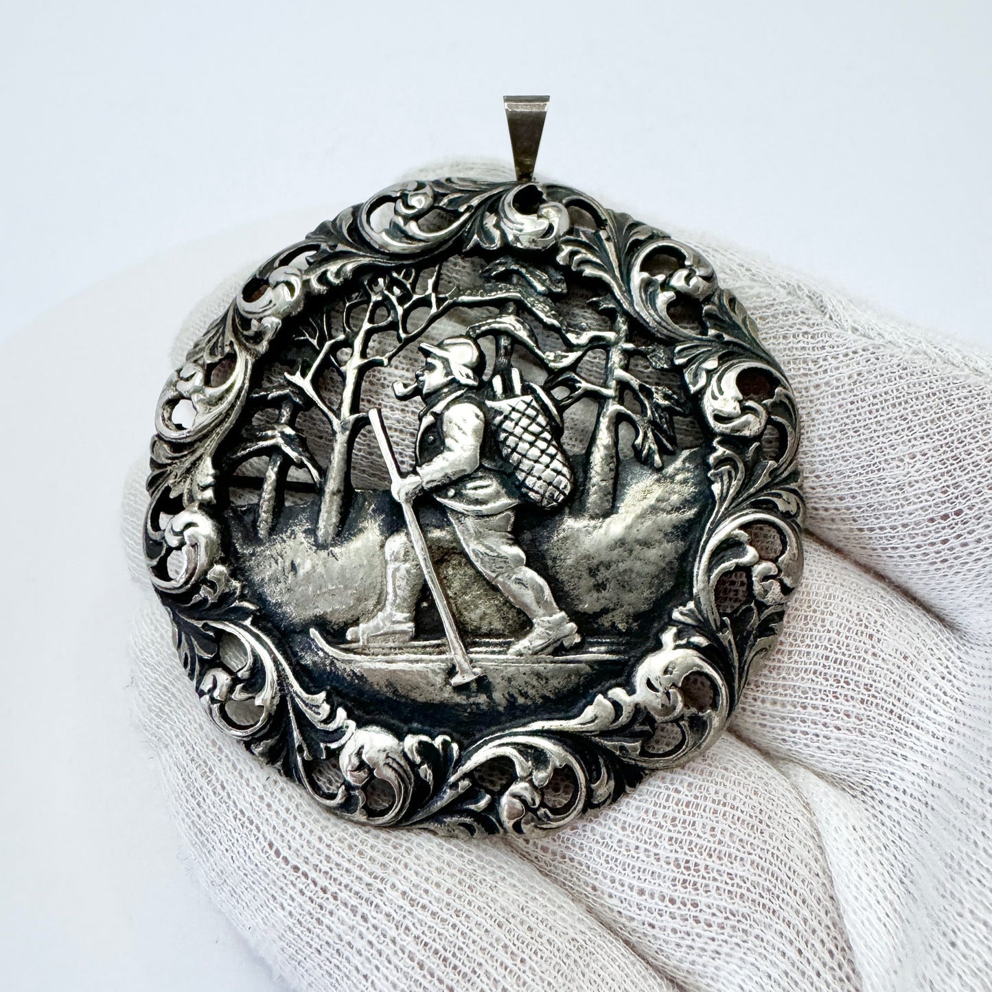 Norway. Large and Chunky Antique Solid Silver Brooch Pendant.