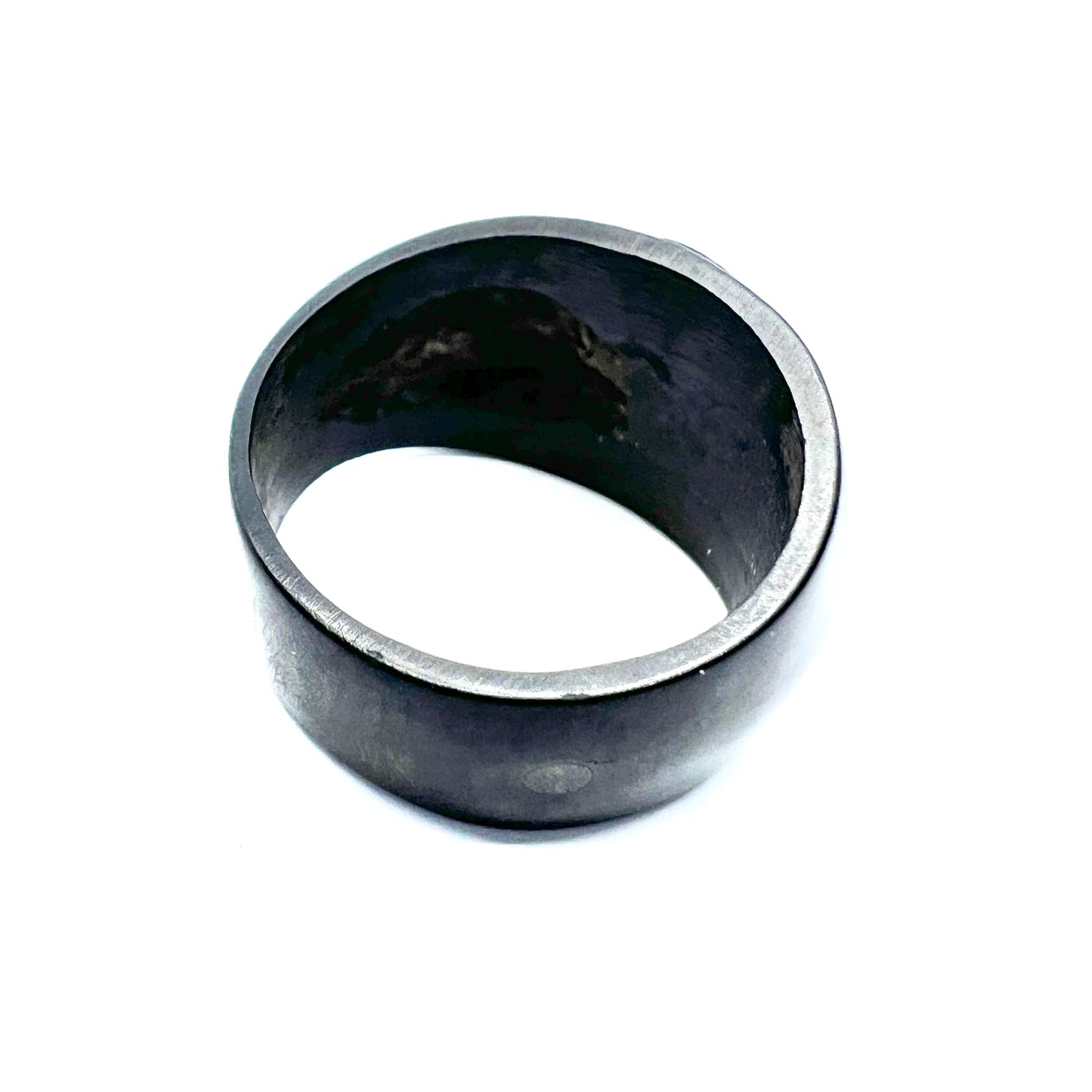 Antique Bog Oak Silver Inlay Clover Ring. Prob. Irish Shamrock Ring 1800s.