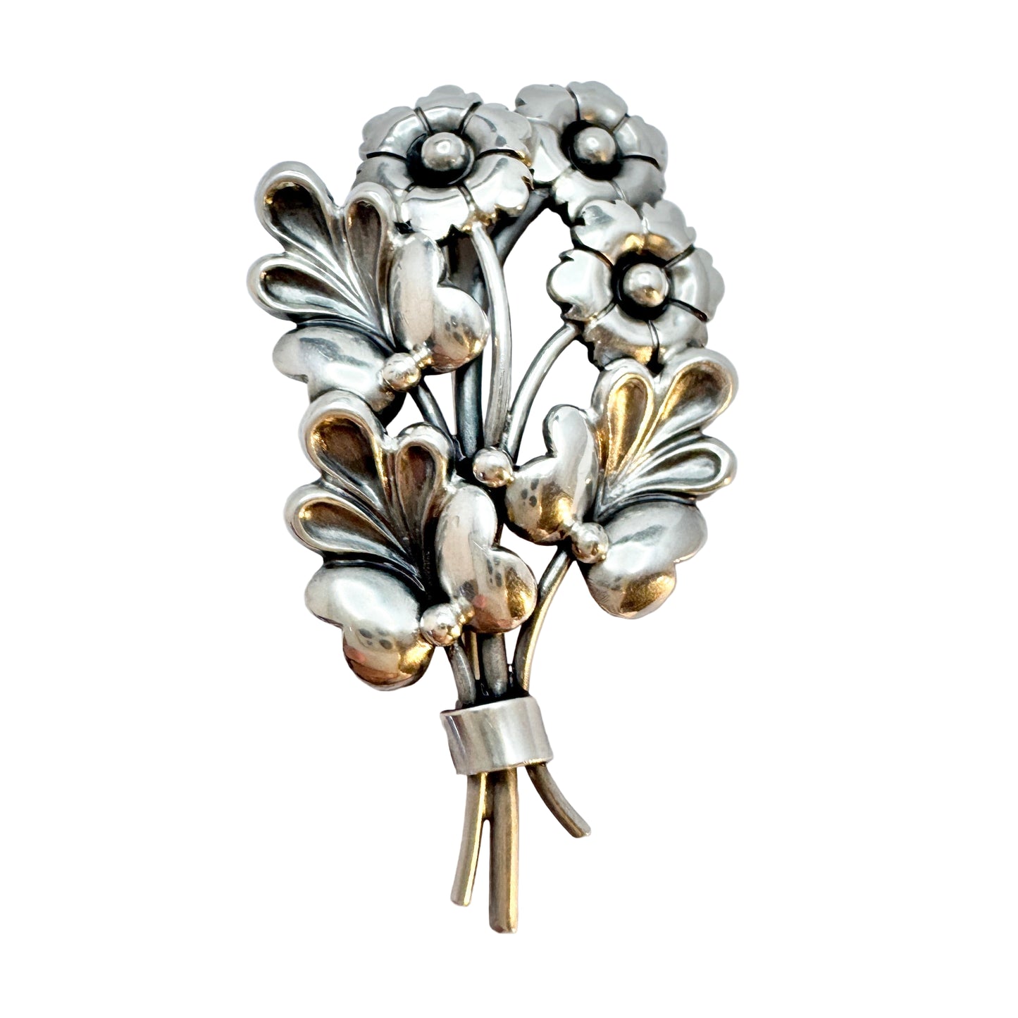 G Dahlgren, Sweden 1940s. Vintage Solid Silver Flower Bouquet Brooch.