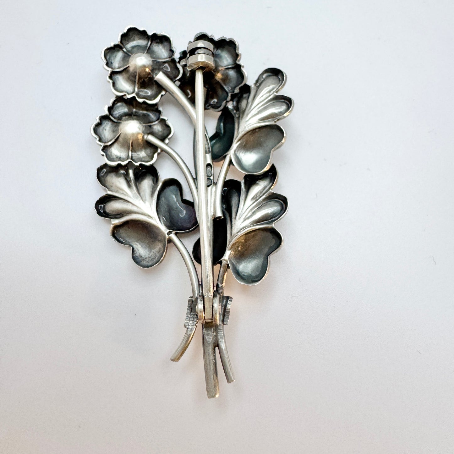 G Dahlgren, Sweden 1940s. Vintage Solid Silver Flower Bouquet Brooch.