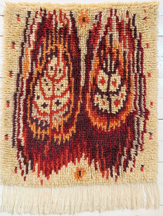Aappo Härkönen, Finland c 1960s. Vintage Rya Wall Hanging Tapestry. Colors of Lapland in Autumn.