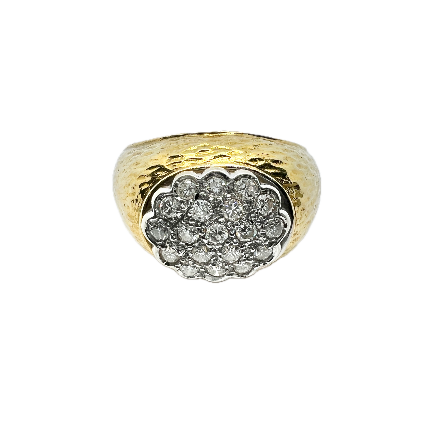 Italy 1960s Vintage 18k Gold Diamond Cluster Dome Ring. 10.1gram.