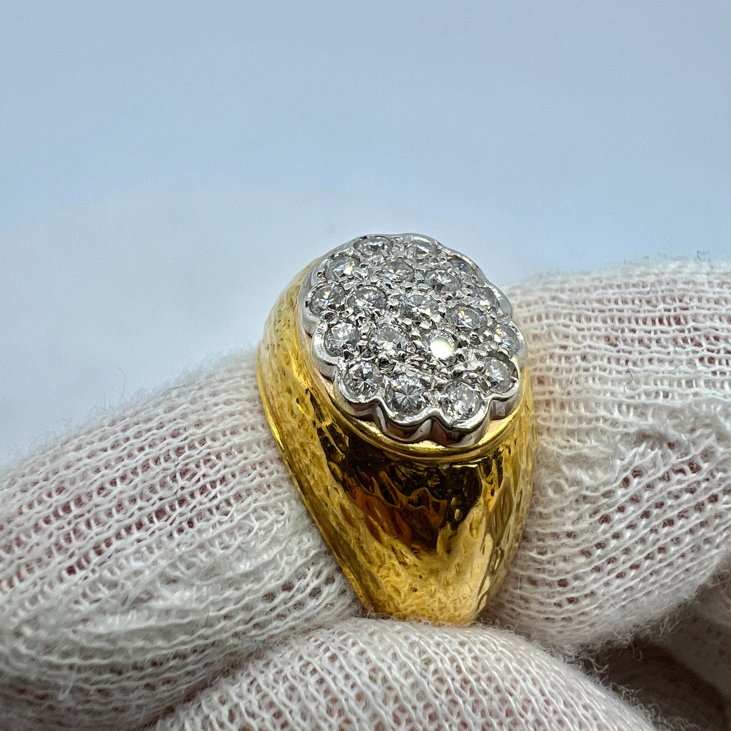 Italy 1960s Vintage 18k Gold Diamond Cluster Dome Ring. 10.1gram.