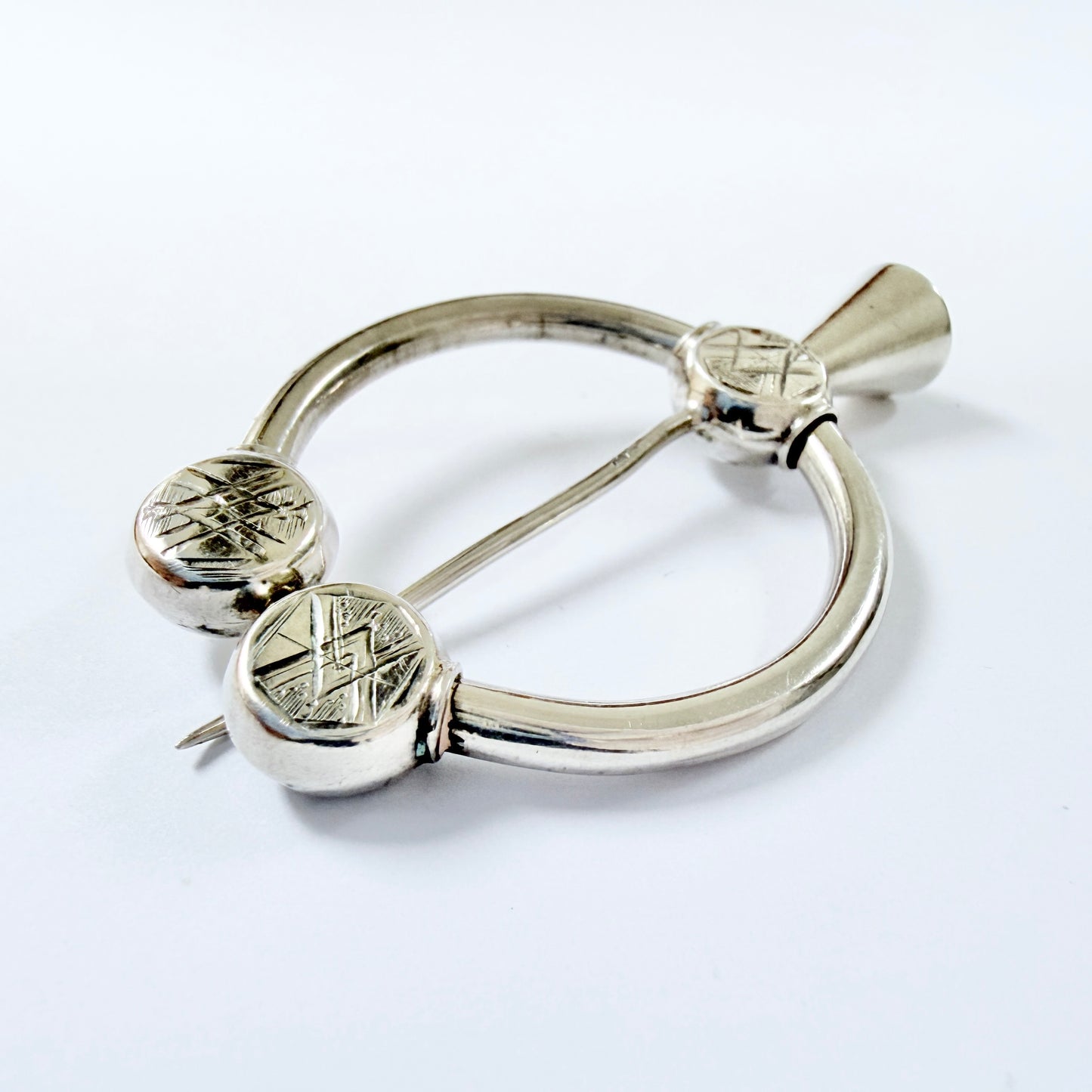 Sweden year 1881. Antique Victorian Silver Fibula Brooch Scarf Cloak Pin