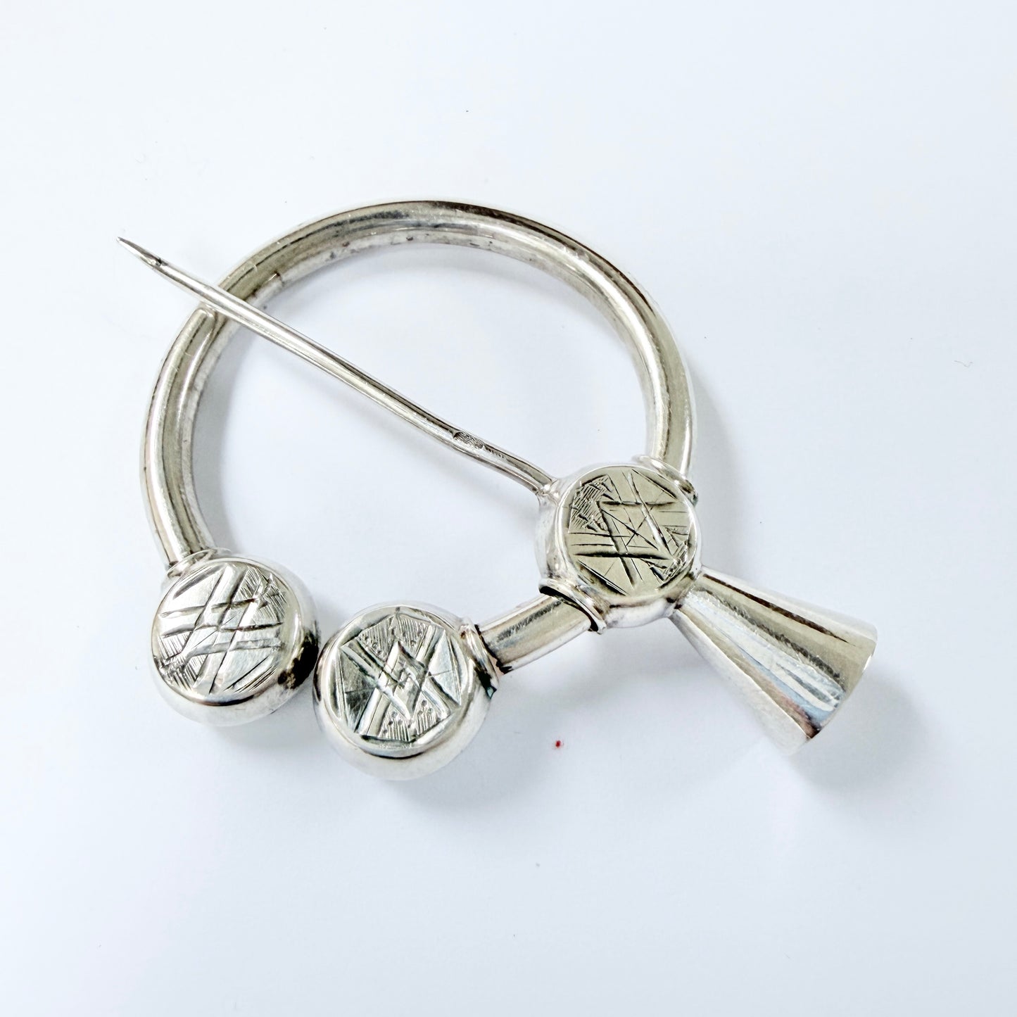 Sweden year 1881. Antique Victorian Silver Fibula Brooch Scarf Cloak Pin