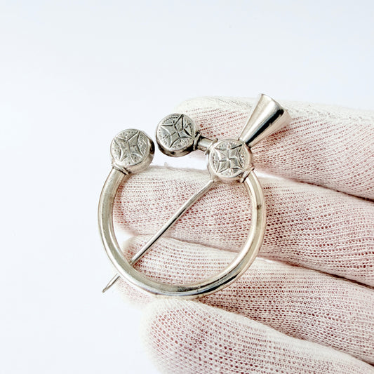 Sweden year 1881. Antique Victorian Silver Fibula Brooch Scarf Cloak Pin