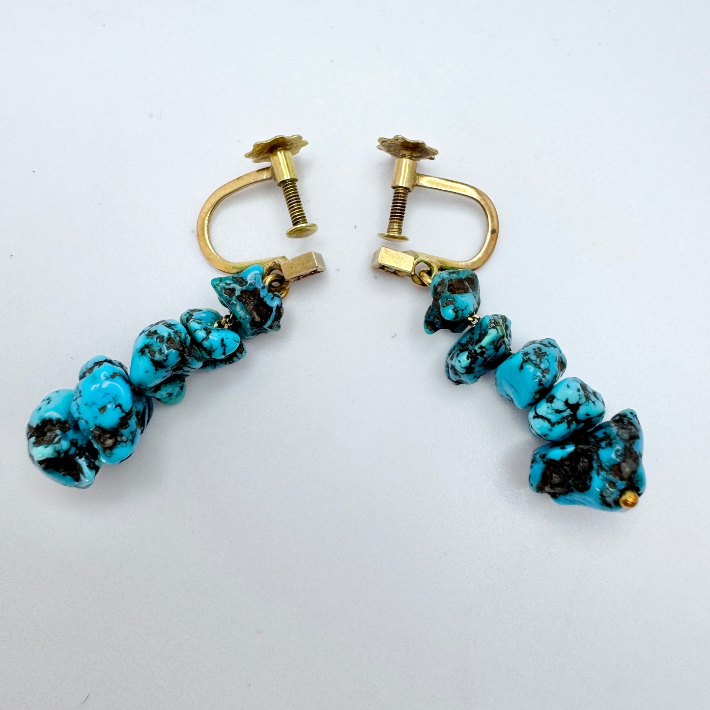Röijersten & Cederwall, Sweden 1954. Vintage 18k Gold Diamond Turquoise Earrings.