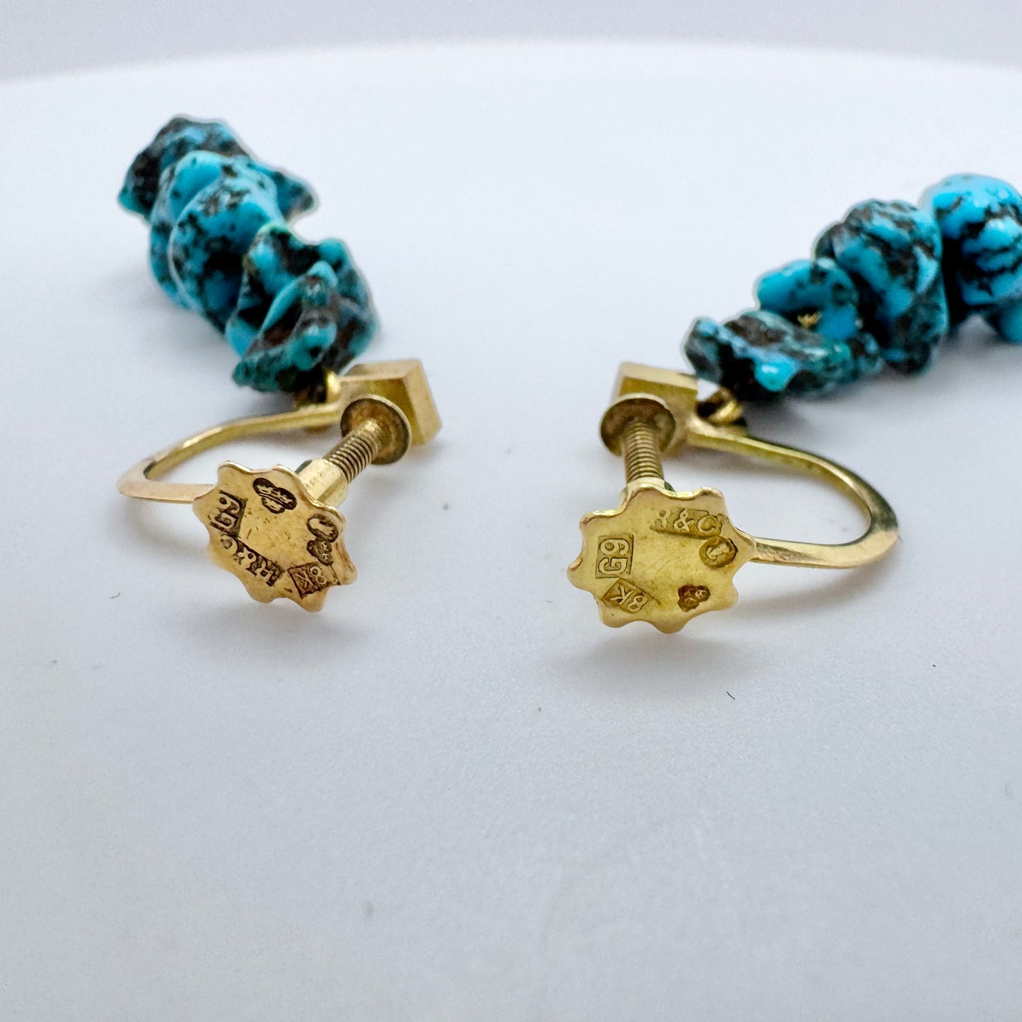 Röijersten & Cederwall, Sweden 1954. Vintage 18k Gold Diamond Turquoise Earrings.
