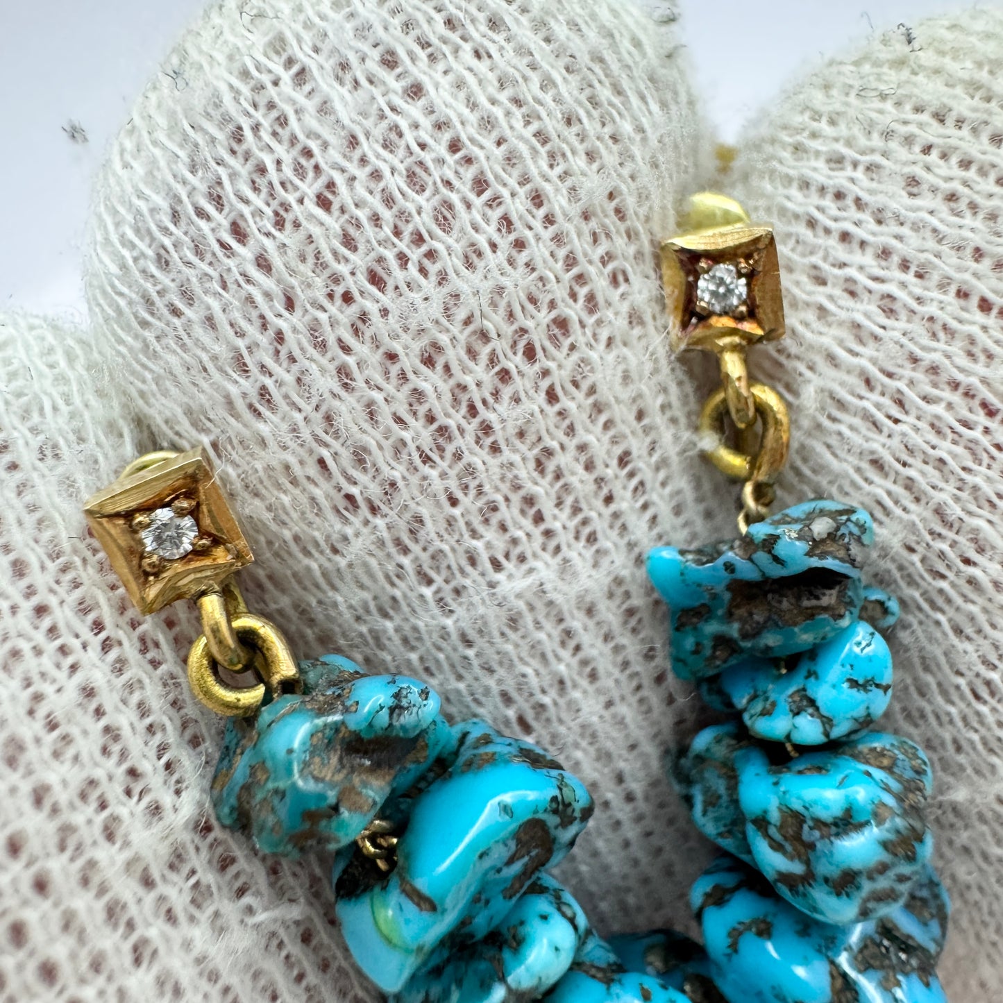 Röijersten & Cederwall, Sweden 1954. Vintage 18k Gold Diamond Turquoise Earrings.