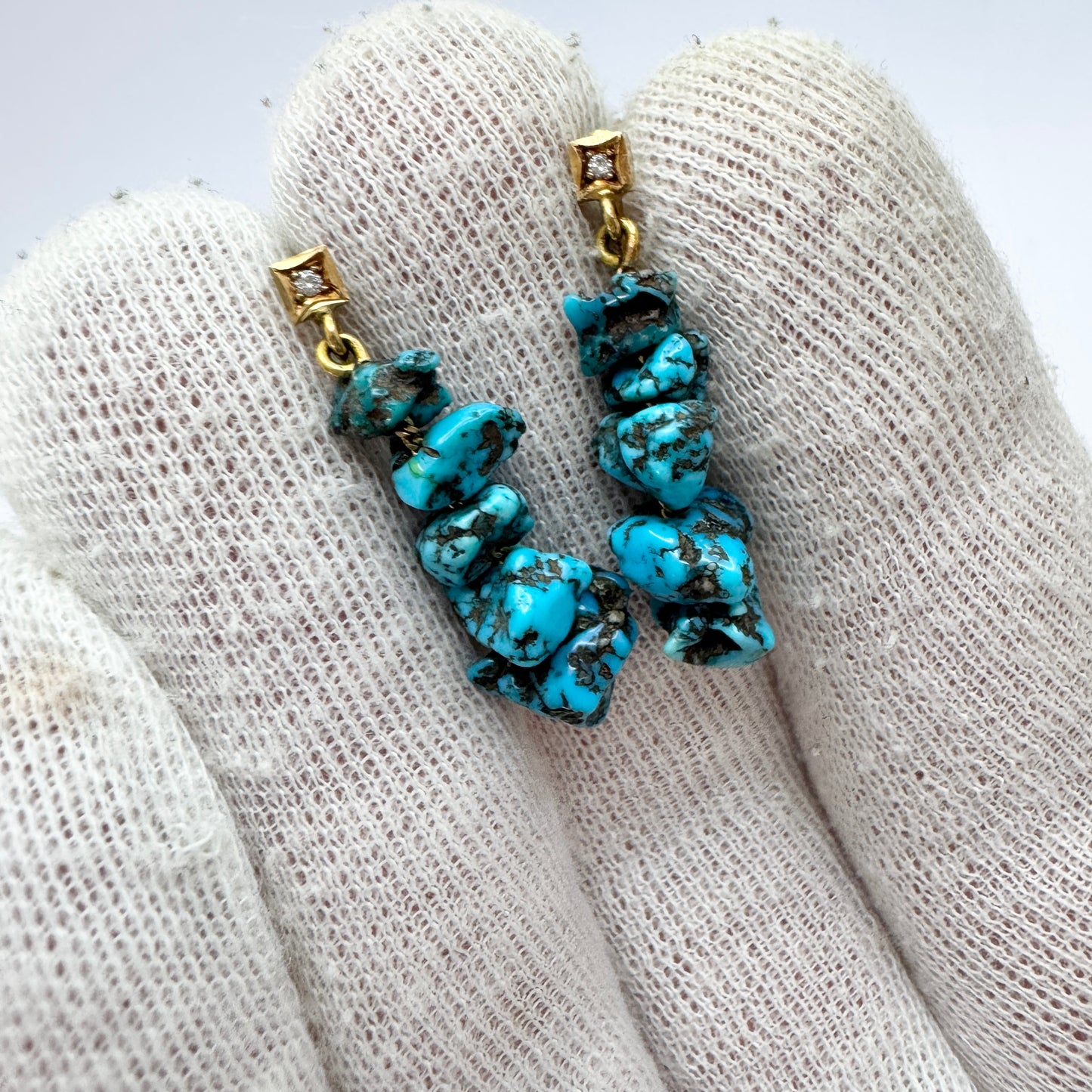 Röijersten & Cederwall, Sweden 1954. Vintage 18k Gold Diamond Turquoise Earrings.