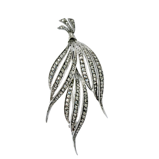 Vintage 1940s. Large Sterling 935 Silver Marcasite Brooch Pendant.