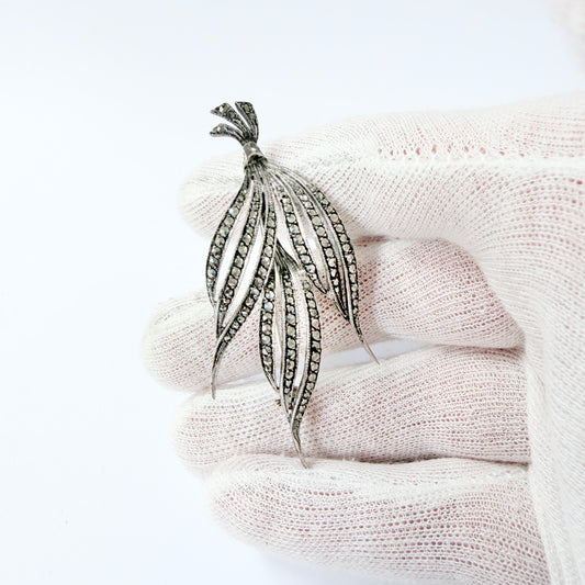 Vintage 1940s. Large Sterling 935 Silver Marcasite Brooch Pendant.