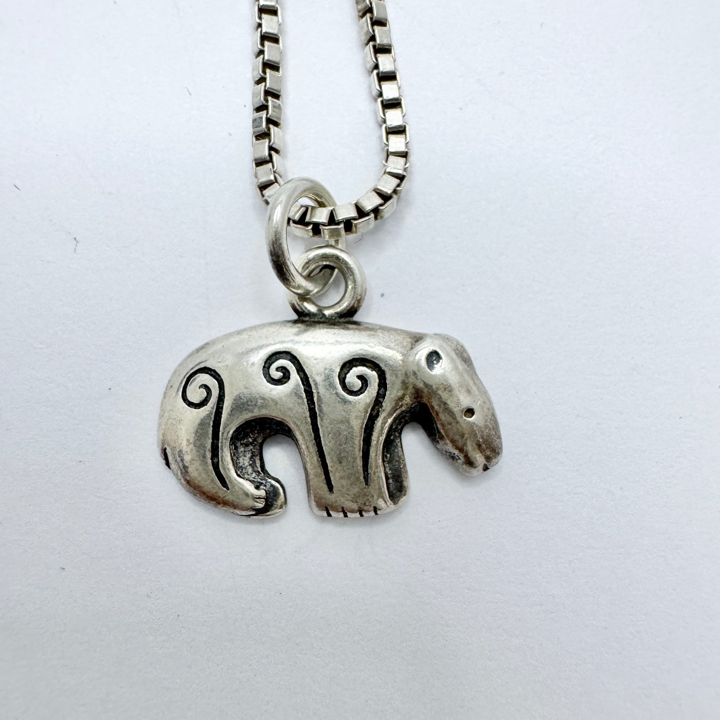 Kalevala Koru, Finland. Vintage Sterling Silver Bear Pendant + Chain.
