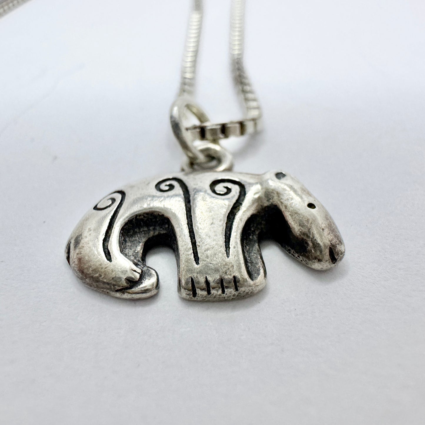 Kalevala Koru, Finland. Vintage Sterling Silver Bear Pendant + Chain.