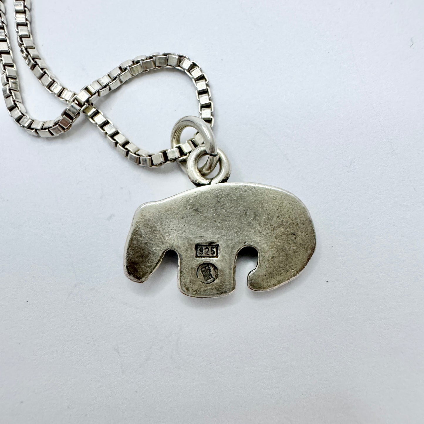 Kalevala Koru, Finland. Vintage Sterling Silver Bear Pendant + Chain.