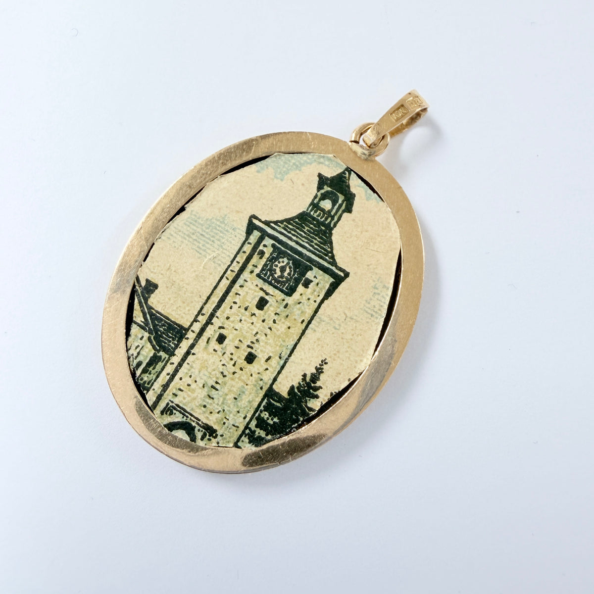 Sweden / Italy 1914. Antique 18k Gold Pietra Dura Grand Tour Pendant.