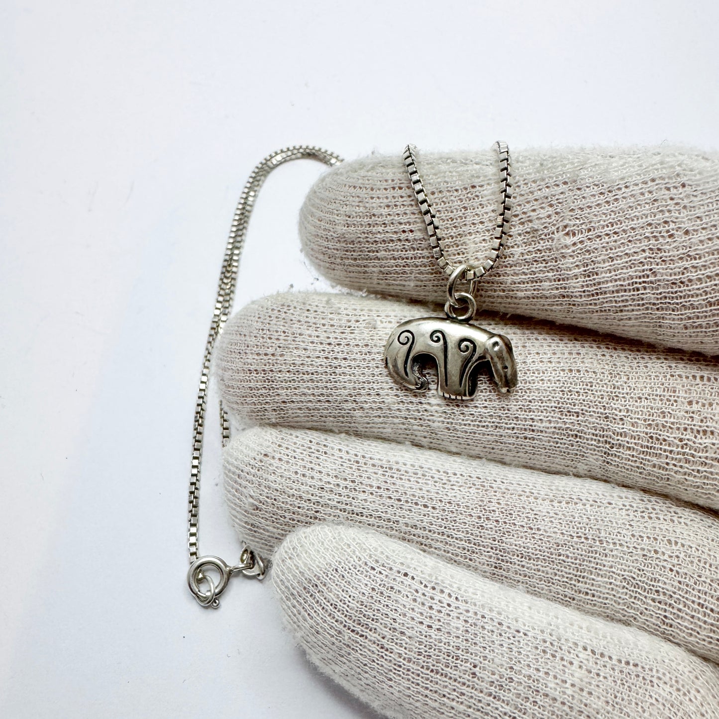 Kalevala Koru, Finland. Vintage Sterling Silver Bear Pendant + Chain.