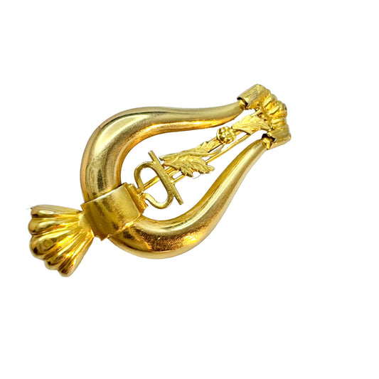 Sweden, Antique late 1800s Victorian 18k Gold Lyre Brooch