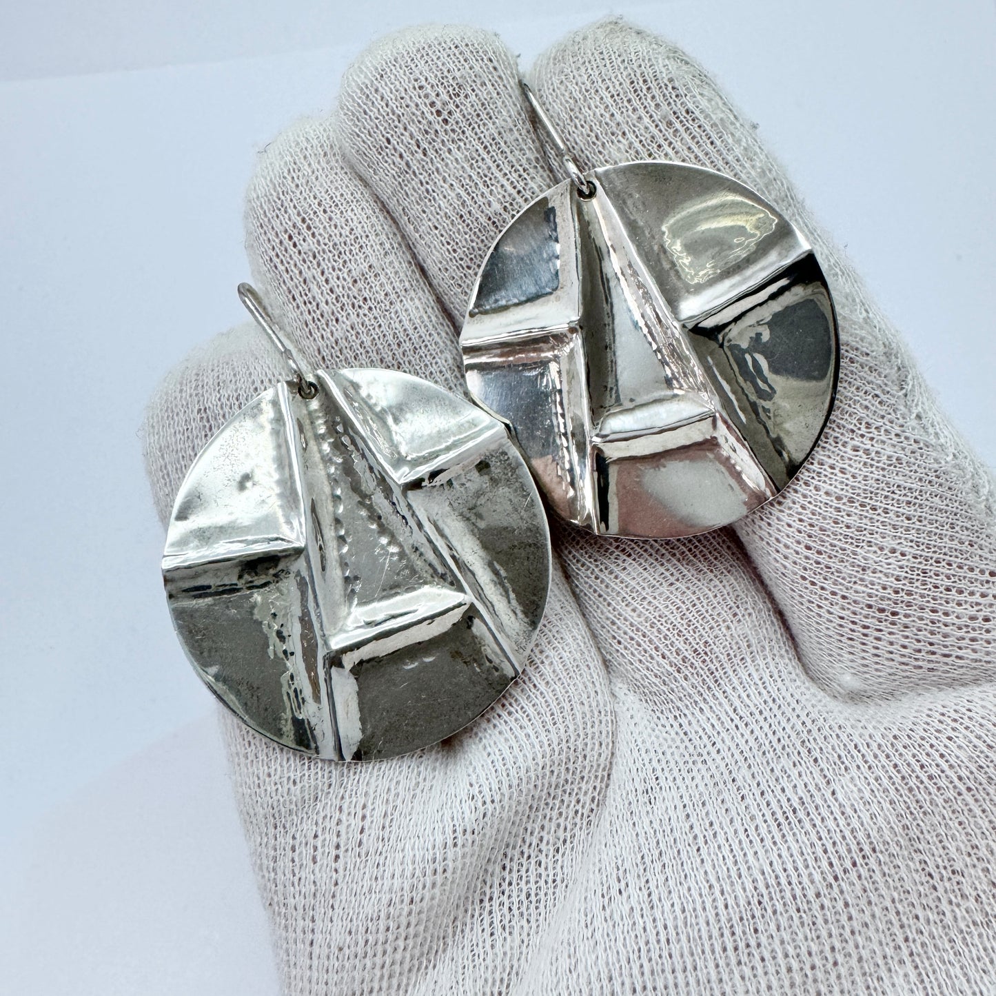 Anders Ericson, Sweden 1990. Large Vintage Sterling Silver Earrings.