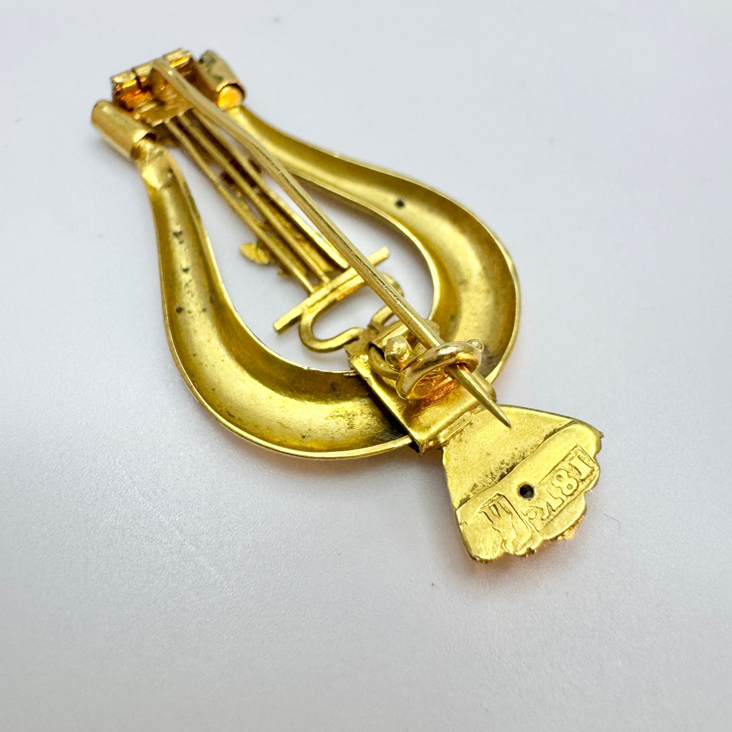 Sweden, Antique late 1800s Victorian 18k Gold Lyre Brooch