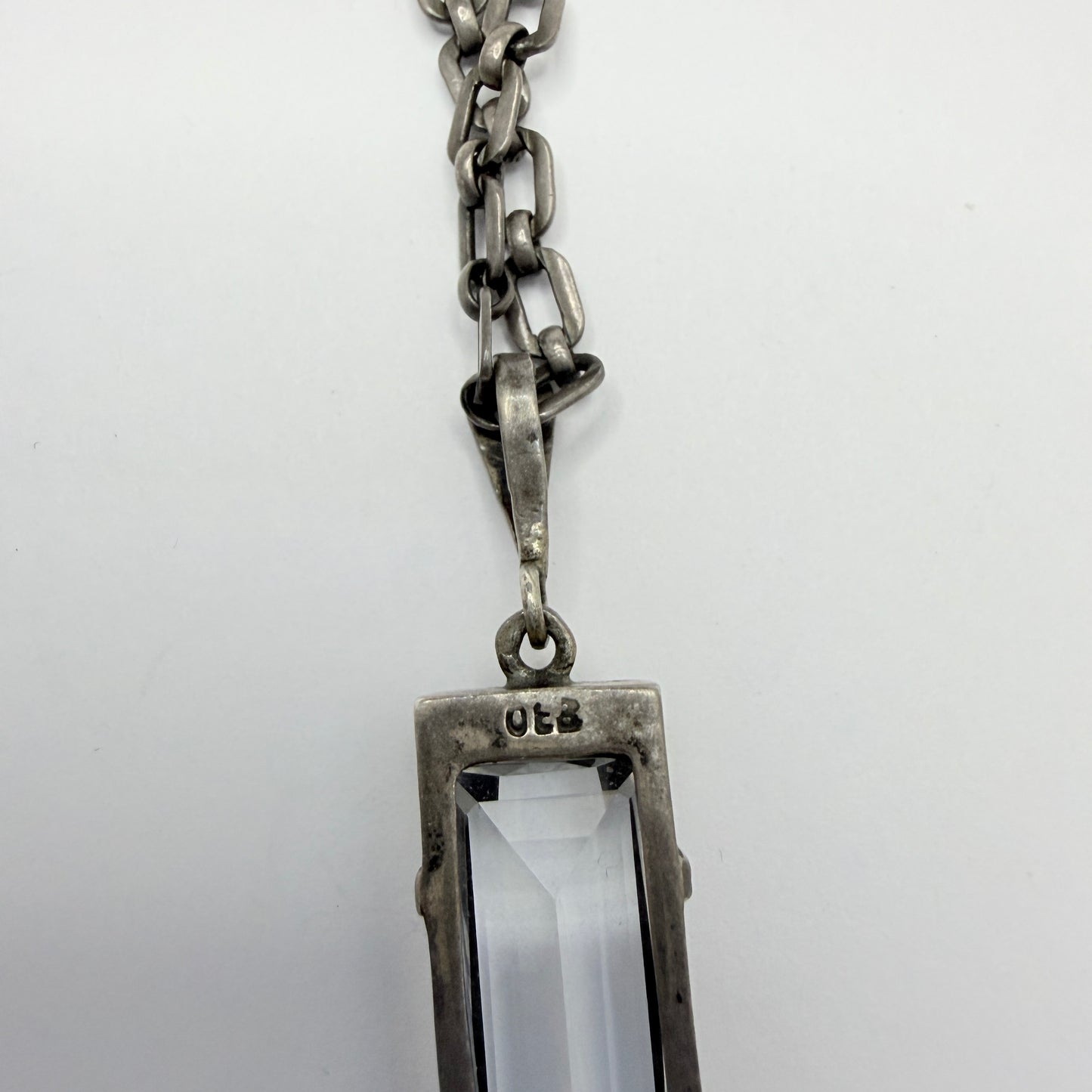 Vintage ca 1930. Large Art Deco Solid Silver Quartz Cross Pendant Necklace.