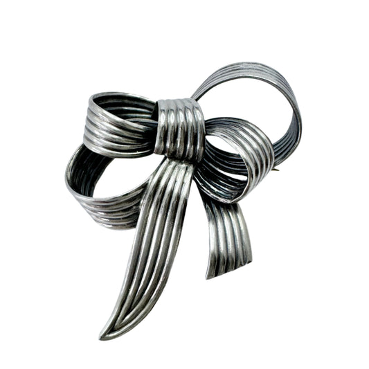 Denmark 1940-50s. Vintage Sterling Silver Ribbon Brooch.