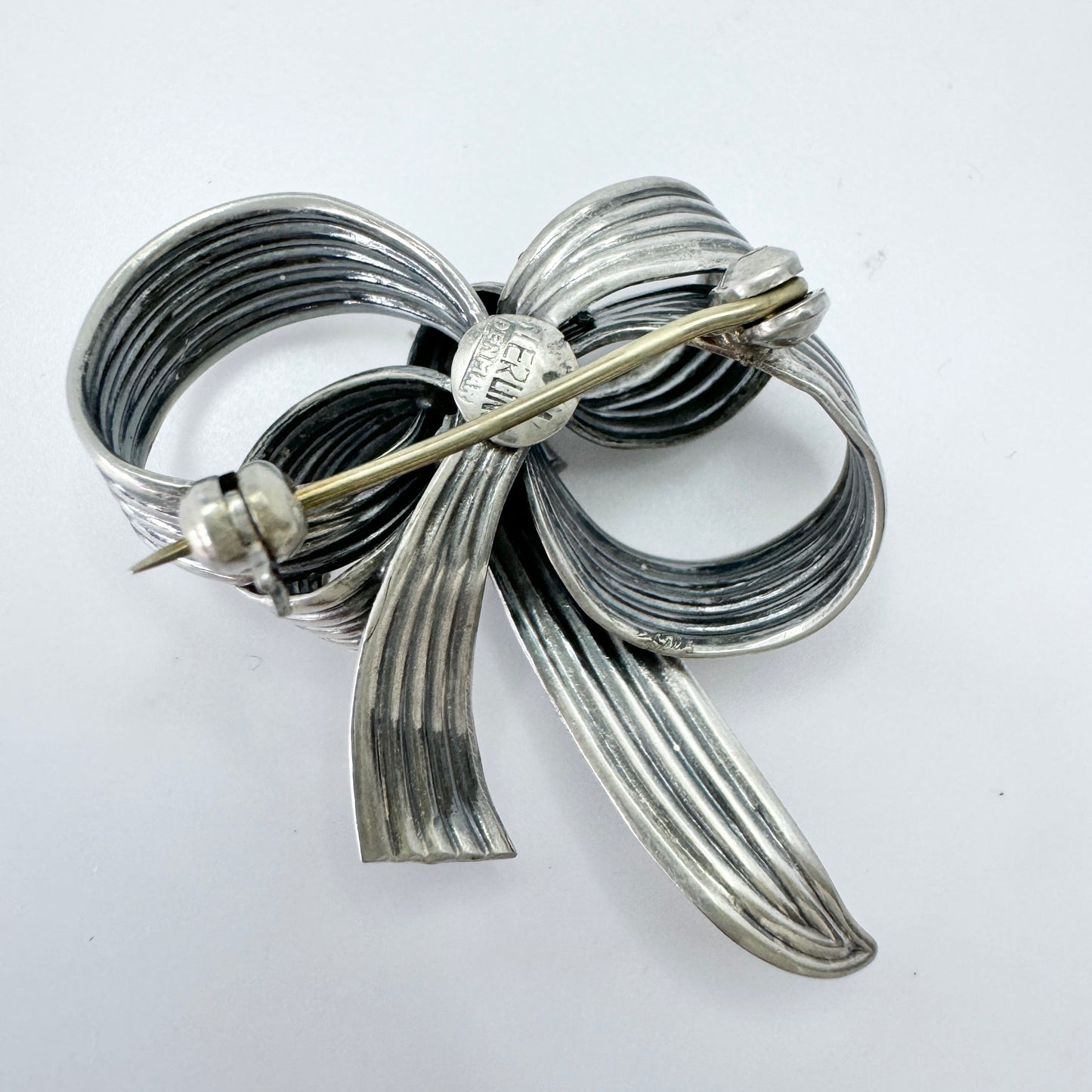 Denmark 1940-50s. Vintage Sterling Silver Ribbon Brooch.