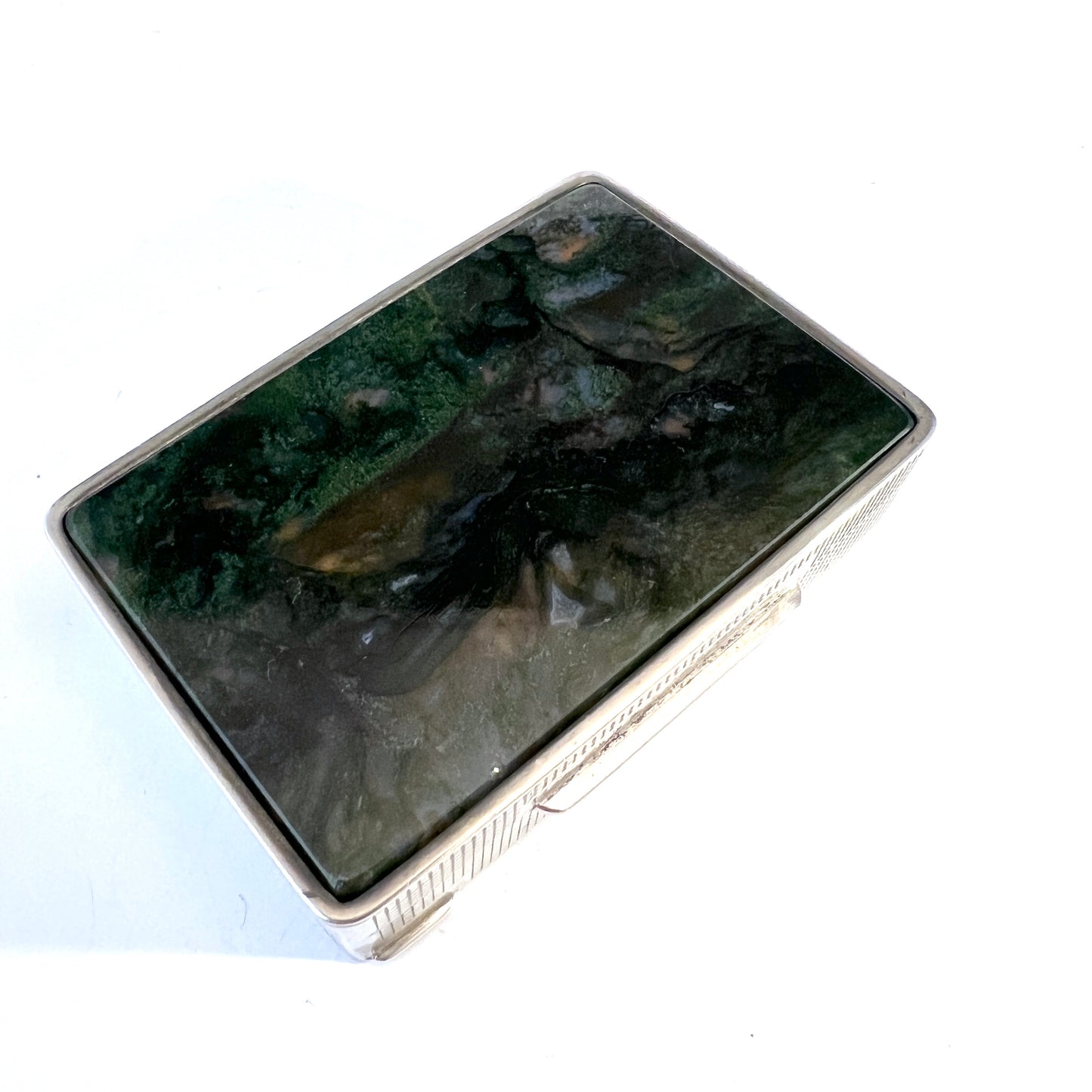 Sandrucci Ugo, Italy 1934-44. Vintage Heavy 800 Silver Moss Agate Box.