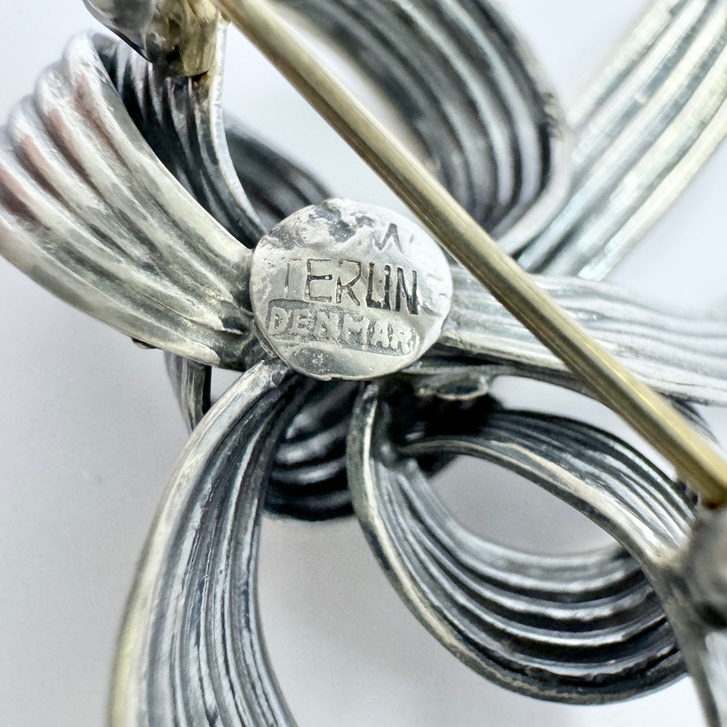 Denmark 1940-50s. Vintage Sterling Silver Ribbon Brooch.