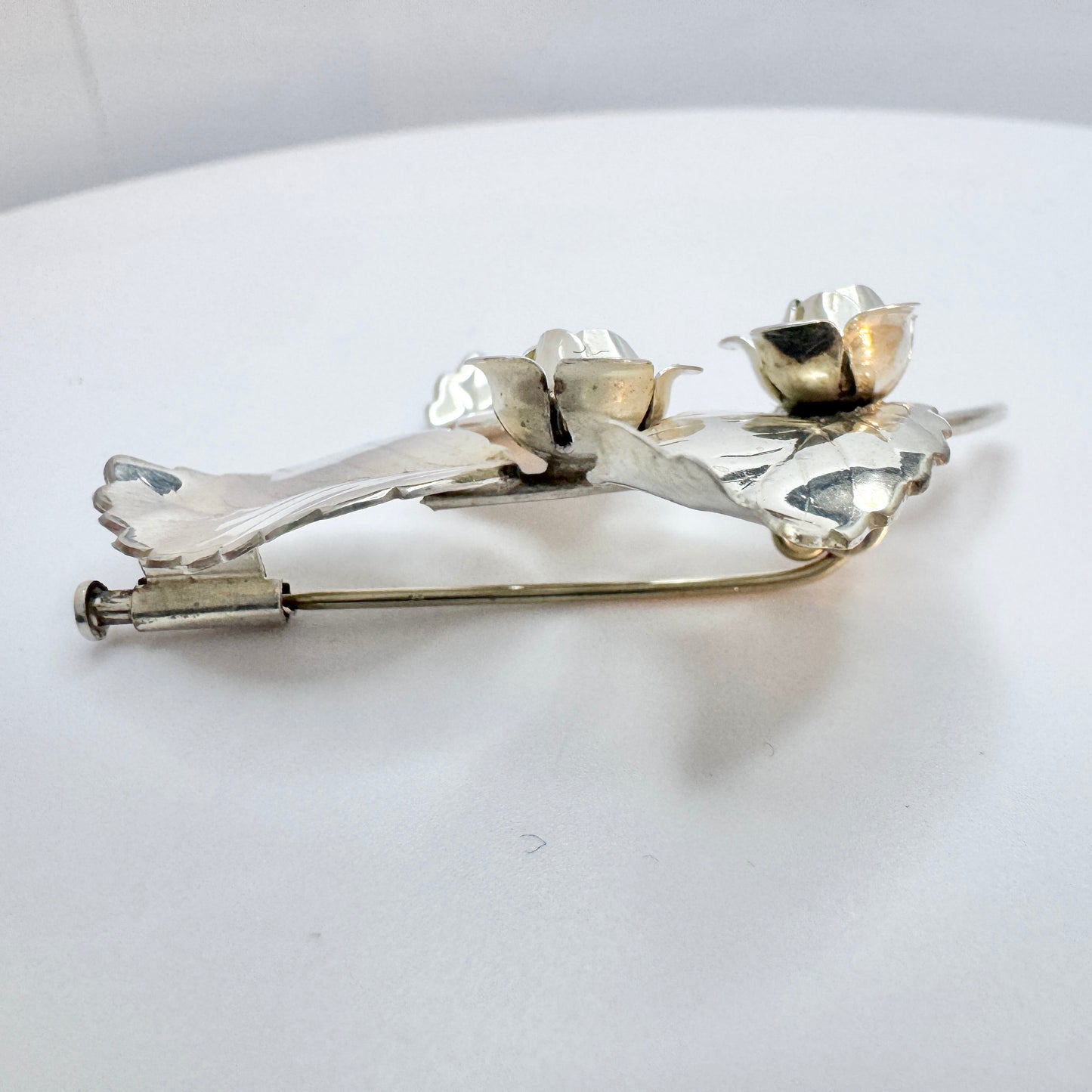 Sweden 1957. Vintage Solid Silver Flower Brooch.