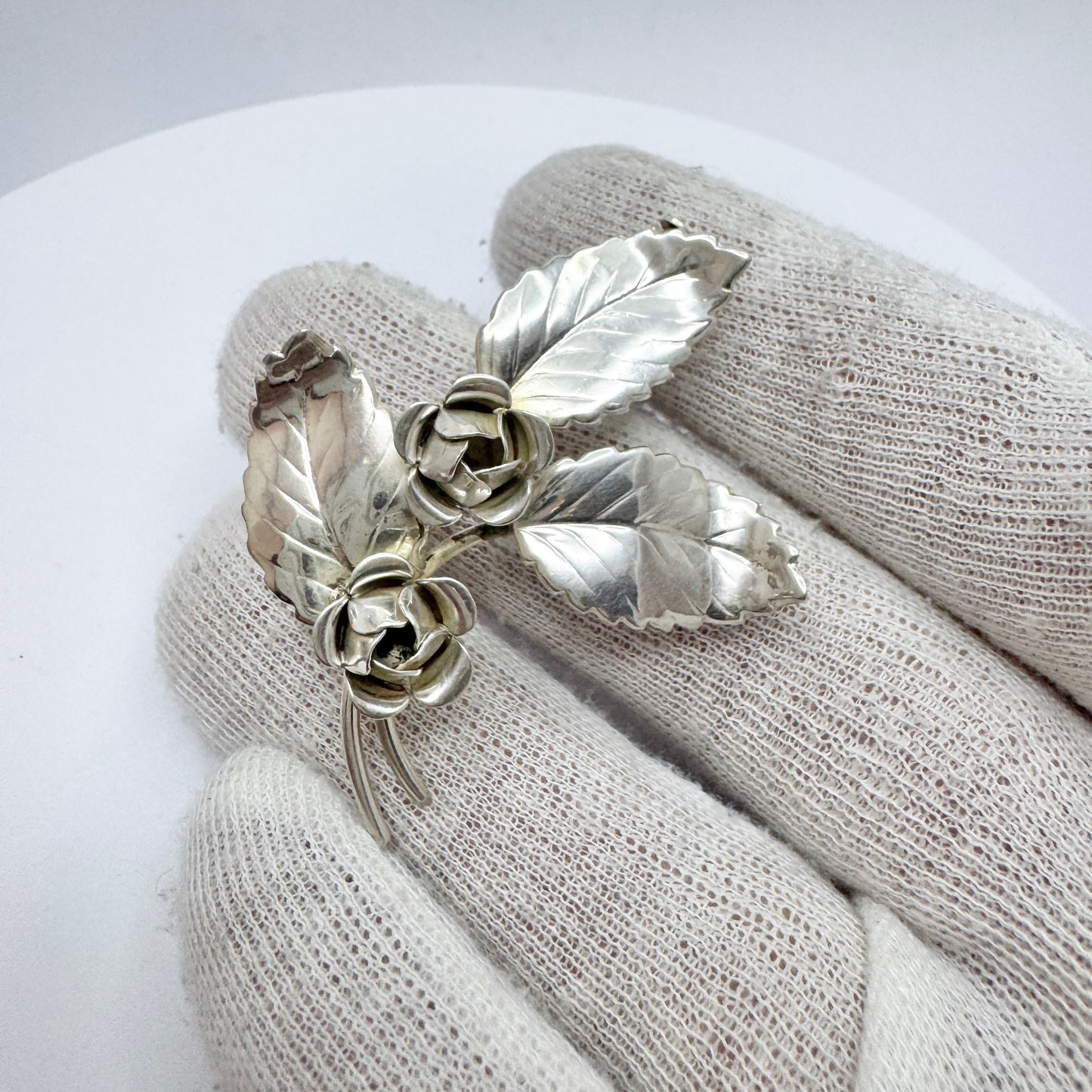 Sweden 1957. Vintage Solid Silver Flower Brooch.