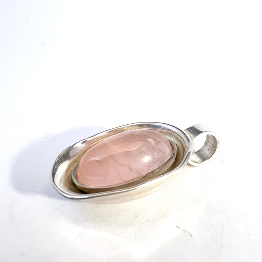 Elis Kauppi, Kupittaan Kulta Finland 1970s. Sterling Silver Rose Quartz Pendant.